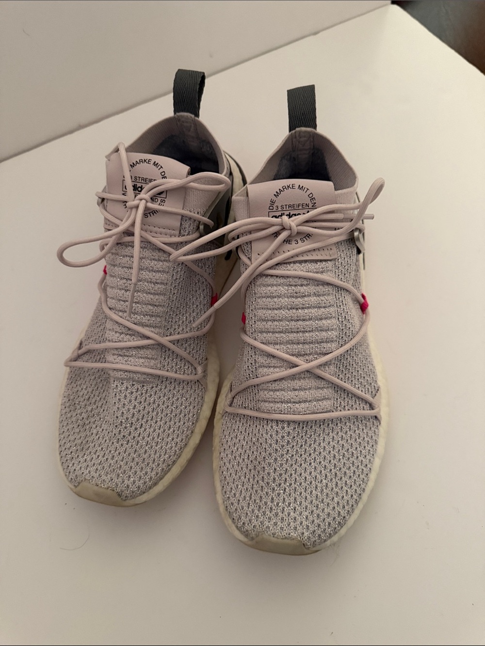 Adidas Light Gray Knit Lace-Up Sneakers